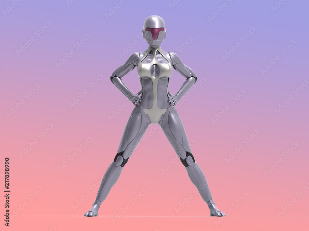 Robotic Cyber Woman is posing 3D Rendering Robotic Cyber Woman is posing 3D Rendering