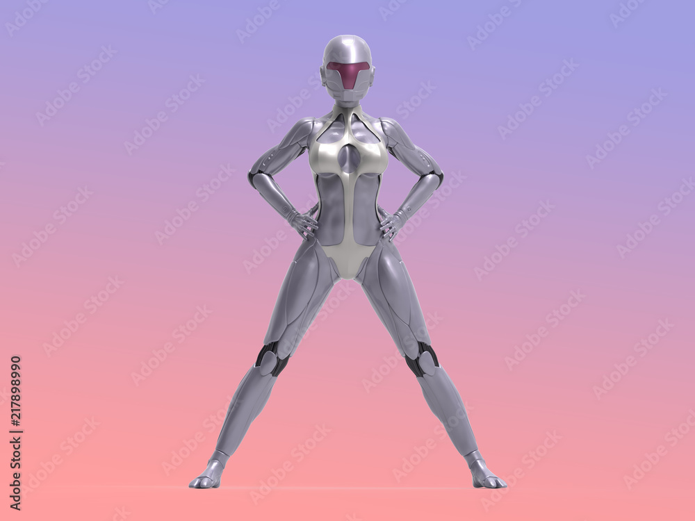 Robotic Cyber Woman is posing 3D Rendering