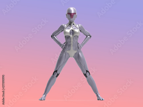 Robotic Cyber Woman is posing 3D Rendering