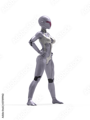 Robotic Cyber Woman is posing 3D Rendering