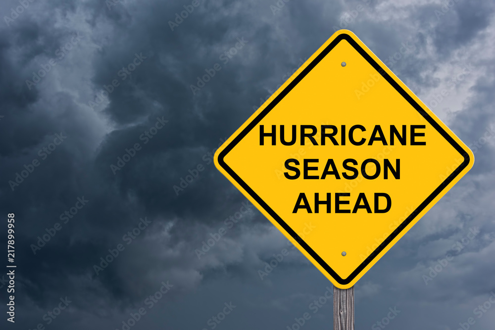 Hurricane Season Ahead Caution Sign - obrazy, fototapety, plakaty 