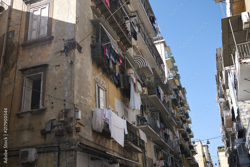 Naples, Italy - July 24, 2018 : View of building in Forcella district
