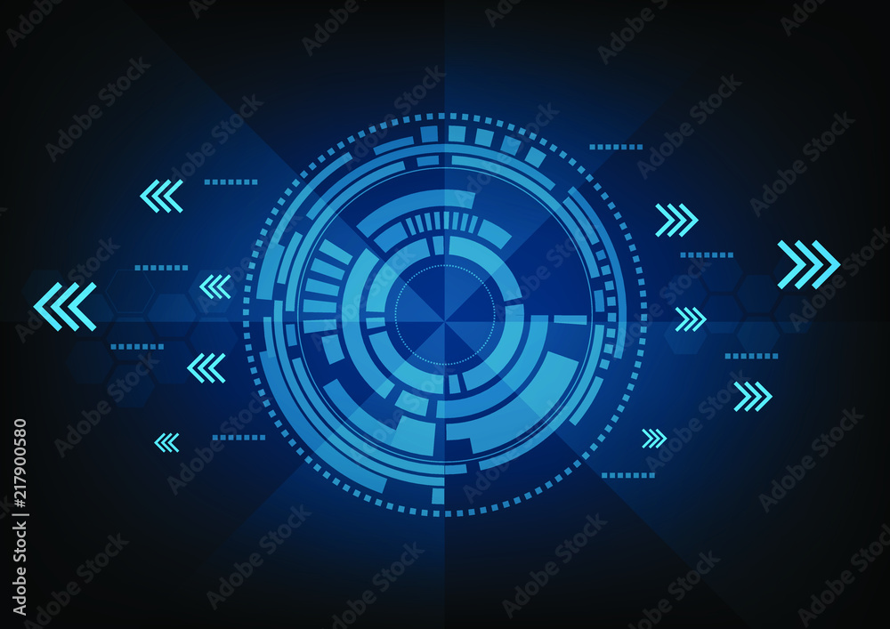 Abstract blue computer technology and wave line background with circle tech , Vector illustration