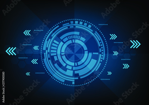 Abstract blue computer technology and wave line background with circle tech , Vector illustration