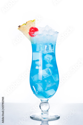 Blue Hawaiian cocktail on white background

