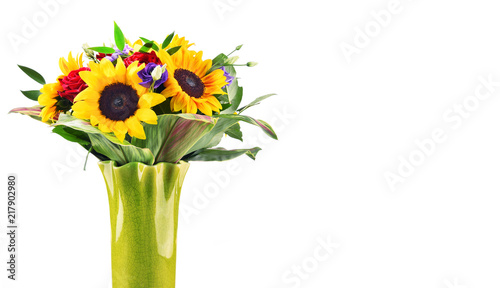 Composition with bouquet of flowers isolated on white