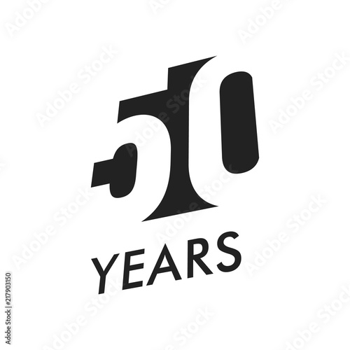 Fifty years vector emblem template. Anniversary symbol, negative space design. Jubilee black color icon. Happy 50th birthday, abstract illustration.