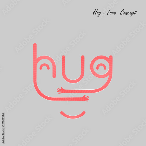"HUG" typographical and Hand icon.Embrace or hug icons vector logo design.Hugs and Love yourself symbol.Love concept.Valentine's Day Vector Card.Love & Happy valentines day concept.Vector illustration