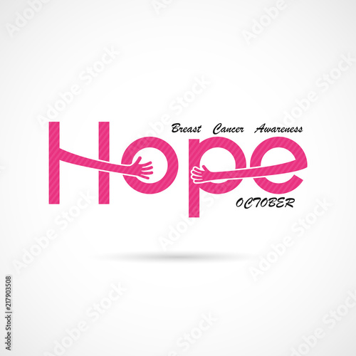 "Hope" typographical.Hope word icon.Breast Cancer October Awareness Month Campaign Background.Women health vector design.Breast cancer awareness logo design.Breast cancer awareness month icon.