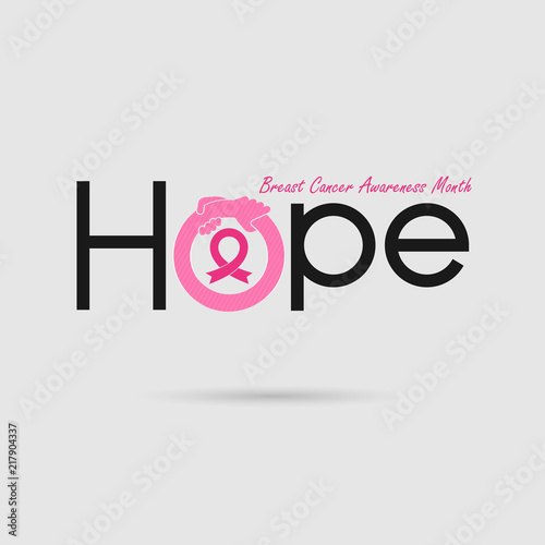 "Hope" typographical.Hope word icon.Breast Cancer October Awareness Month Campaign Background.Women health vector design.Breast cancer awareness logo design.Breast cancer awareness month icon.
