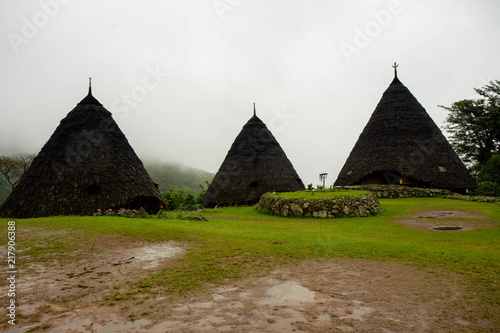 Wae Rebo Village in Flores Indonesia  the traditional Manggaraian ethnic village with cone-shaped traditional houses.