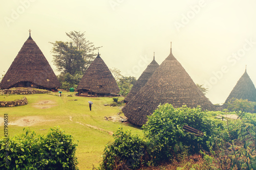 Wae Rebo Village in Flores Indonesia  the traditional Manggaraian ethnic village with cone-shaped traditional houses.