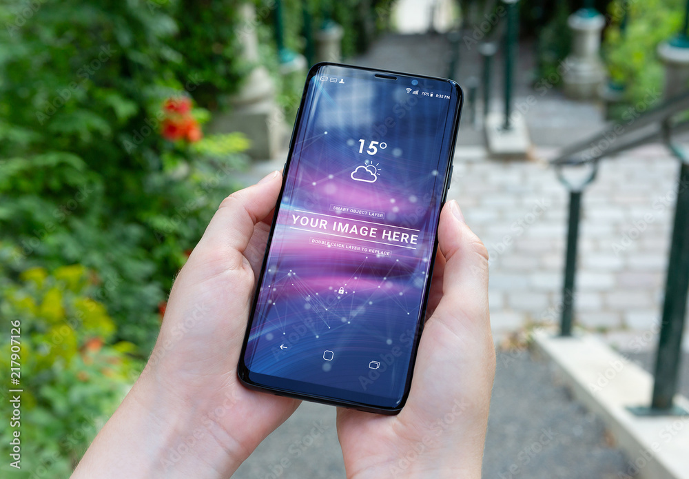Smartphone Held in Two Hands Mockup Stock Template | Adobe Stock