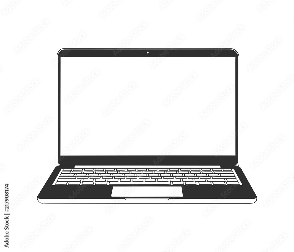 Vector engraved style illustration for posters, decoration and print. Hand drawn sketch of laptop in monochrome isolated on white background. Detailed vintage woodcut style drawing. Vector engraved style illustration for posters, decoration and print. Hand drawn sketch of laptop in monochrome isolated on white background. Detailed vintage woodcut style drawing.