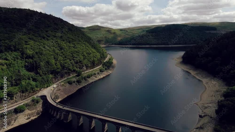 Aerial view of Elan Valley, Wales in the dry Summer season Aerial view of Elan Valley, Wales in the dry Summer season