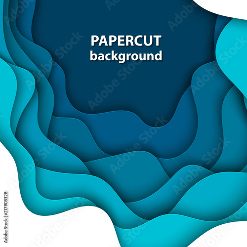 Vector background with deep blue color paper cut shapes. 3D abstract paper art style, design layout for business presentations, flyers, posters, prints, decoration, cards, brochure cover.