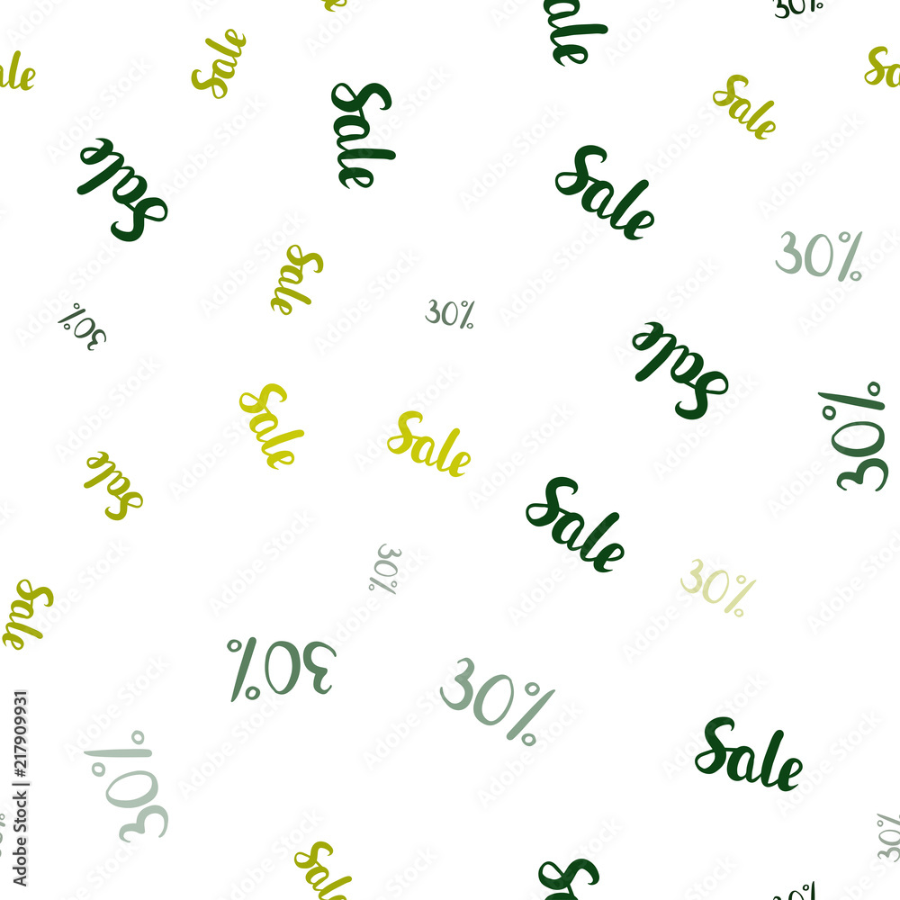 Light Green, Yellow vector seamless cover with symbols of 30% sales. Light Green, Yellow vector seamless cover with symbols of 30% sales.