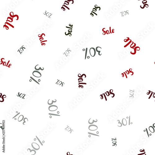 Dark Green, Red vector seamless pattern with 30 percentage signs.