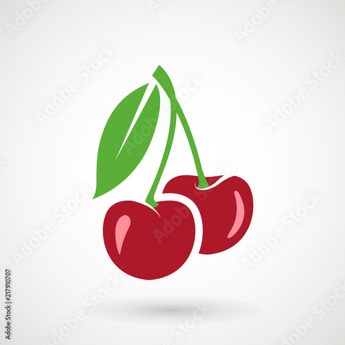 cherry icon, vector fruit illustration, fresh healthy sweet cherries pictogram isolated on white. logo illustration.