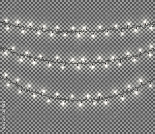 Color garland, festive decorations. Glowing christmas lights isolated on transparent background