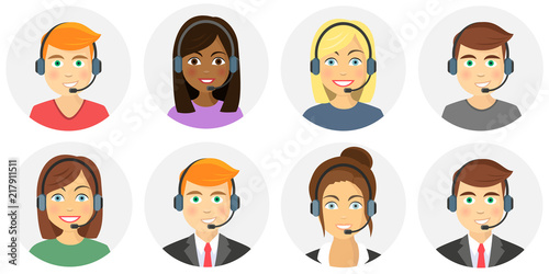 Callcenter Mann und Frau Flat Design Icon Set