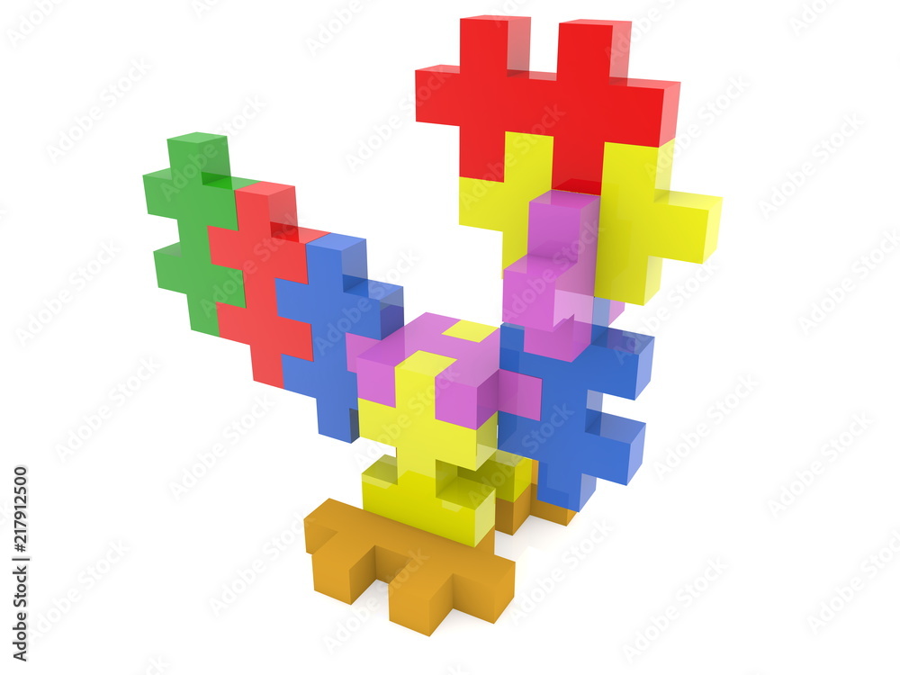 Colorful cock from the pieces of the puzzle