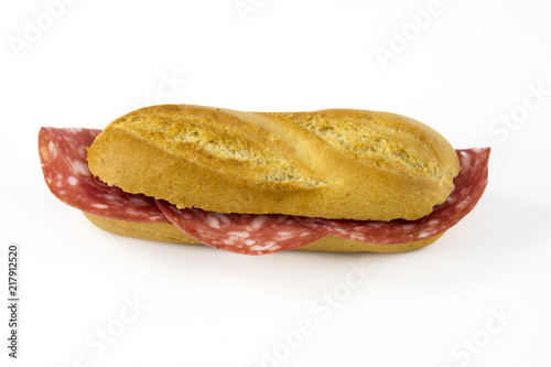 Sandwich with sausage on white background