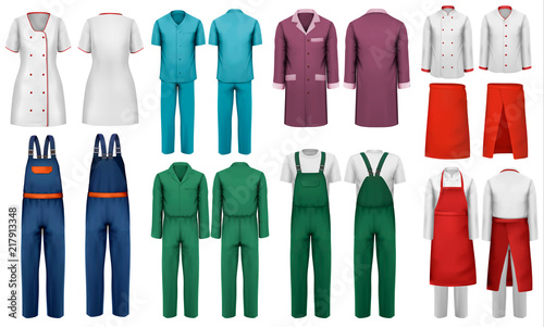 Photo Set of overalls with worker and medical clothes