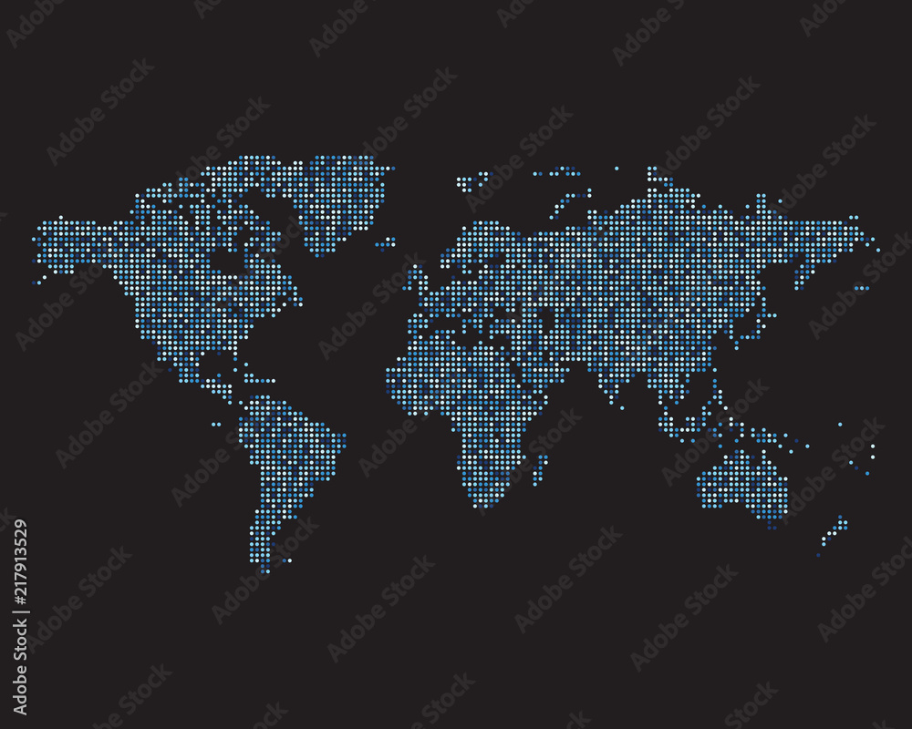 World map made of blue dots, vector illustration