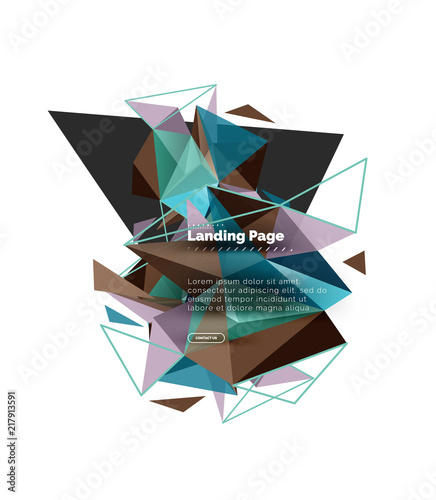 Triangular design abstract background, landing page. Low poly style colorful triangles on white