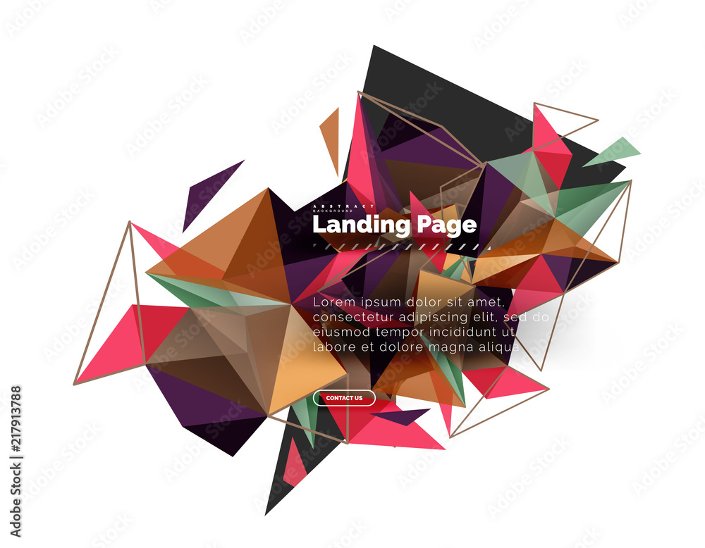 Triangular design abstract background, landing page. Low poly style colorful triangles on white Triangular design abstract background, landing page. Low poly style colorful triangles on white