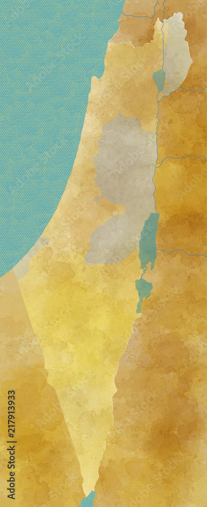 Cartina di Israele, mappa e confini, disegnata a mano, rilievi e laghi