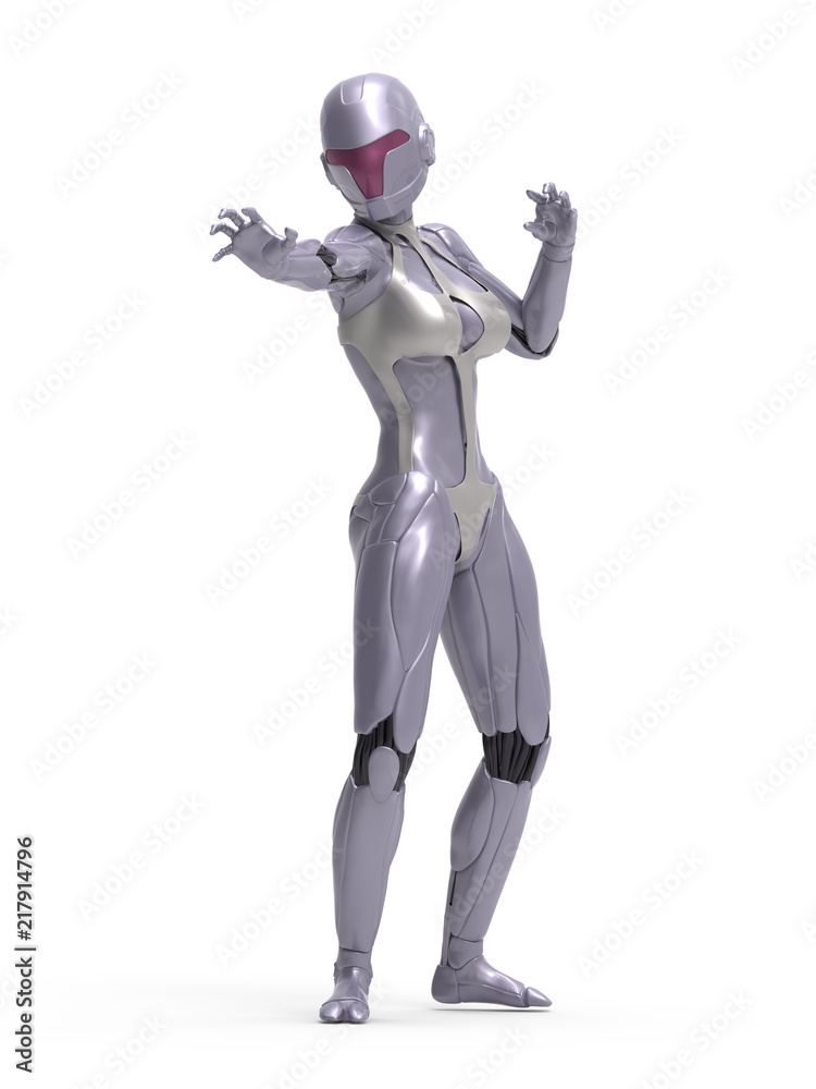 Robotic Cyber Woman shooting pose 3D Rendering Robotic Cyber Woman shooting pose 3D Rendering