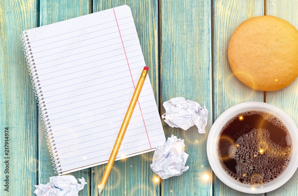 White note blank and coffee with cake White note blank and coffee with cake