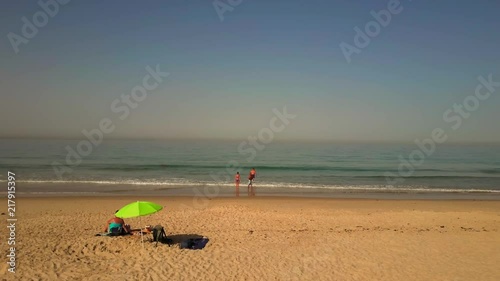 4K Aerial View Shot Of People At The Beach In Gibraltar