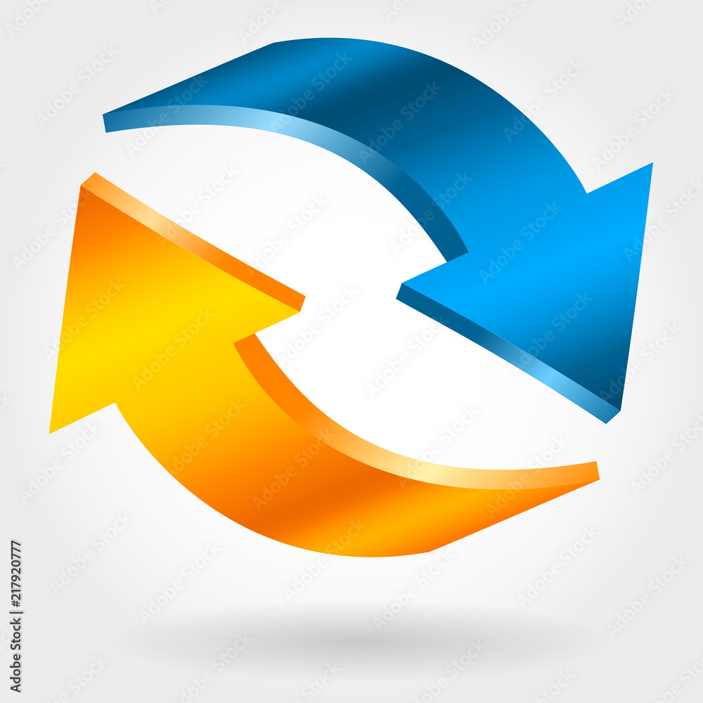 Counter blue and orange arrows. Photorealistic 3d illustration. Exchange and recovery symbol. Counter blue and orange arrows. Photorealistic 3d illustration. Exchange and recovery symbol.