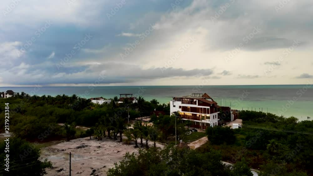 Aerial shot of a tropical storm rolling into Isla Hobox, Mexico Aerial shot of a tropical storm rolling into Isla Hobox, Mexico