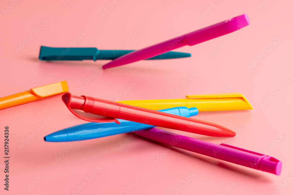 color pen on pink background Back to school Education with copy space colorful color pen on pink background Back to school Education with copy space colorful