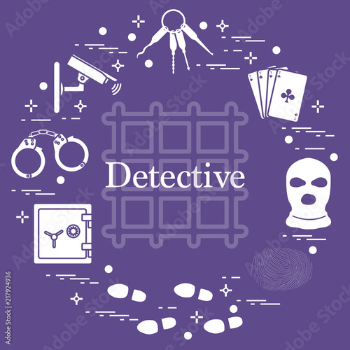 Criminal and detective elements. Crime, law and justice vector icons.