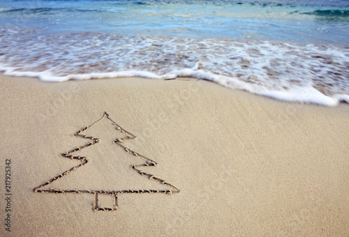 Fototapeta Naklejka Na Ścianę i Meble -  Fit tree drawing in the sand at the caribbean beach.
