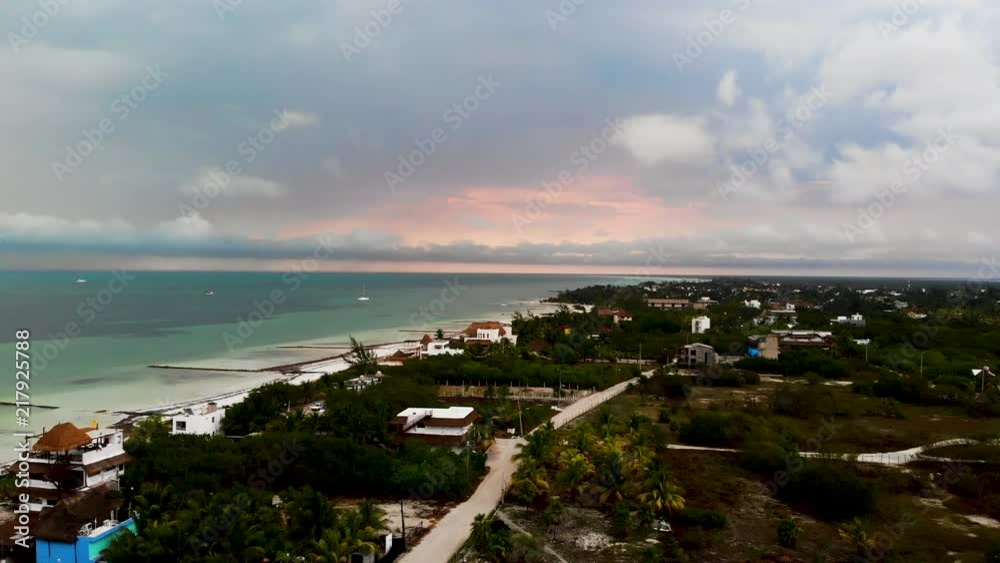 Aerial shot of a tropical storm rolling into Isla Hobox, Mexico Aerial shot of a tropical storm rolling into Isla Hobox, Mexico