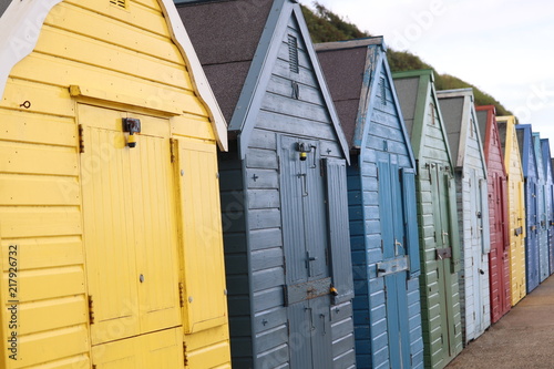 beach huts so colourful.mudesley norwich england