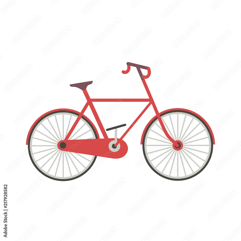 Travel transport icon. New bicycle isolated on white background. Active lifestyle sport cycling eqipment. Red bike minimal cartoon. Pedal road cycle riding design. Biking transportation vector sign