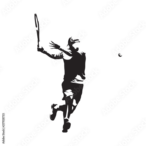 Tennis player, isolated vector silhouette. Ink drawing