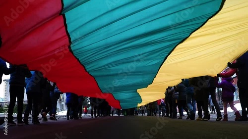 A huge national flag during the Day of Re-establishment of the State of Lithuania photo