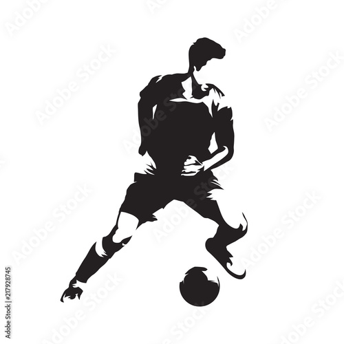 Football player running with ball, soccer. Footballer isolated vector silhouette
