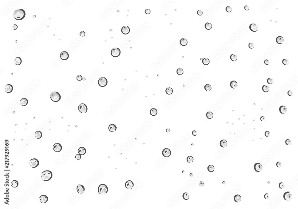 Scattered Realistic grey white water droplets isolated on the white background Vector illustration