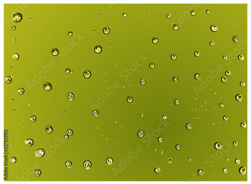 Scattered Realistic green water droplets on the green background Vector illustration