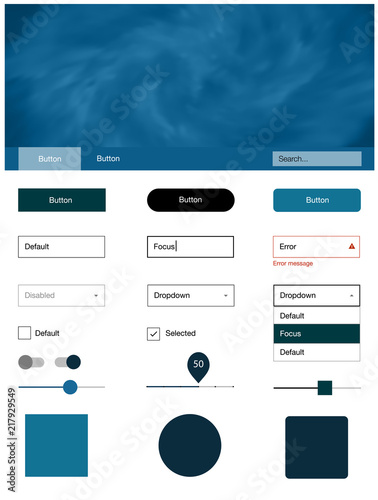 Light Blue, Green vector ui ux kit with space stars.