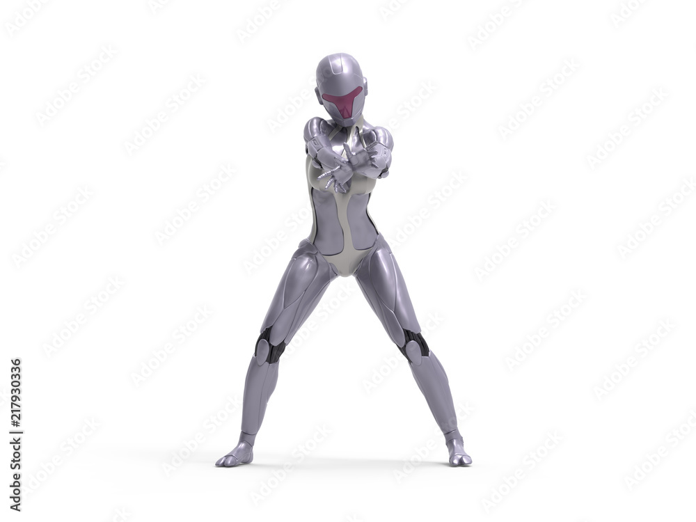 Robotic Cyber Woman shooting pose 3D Rendering Robotic Cyber Woman shooting pose 3D Rendering